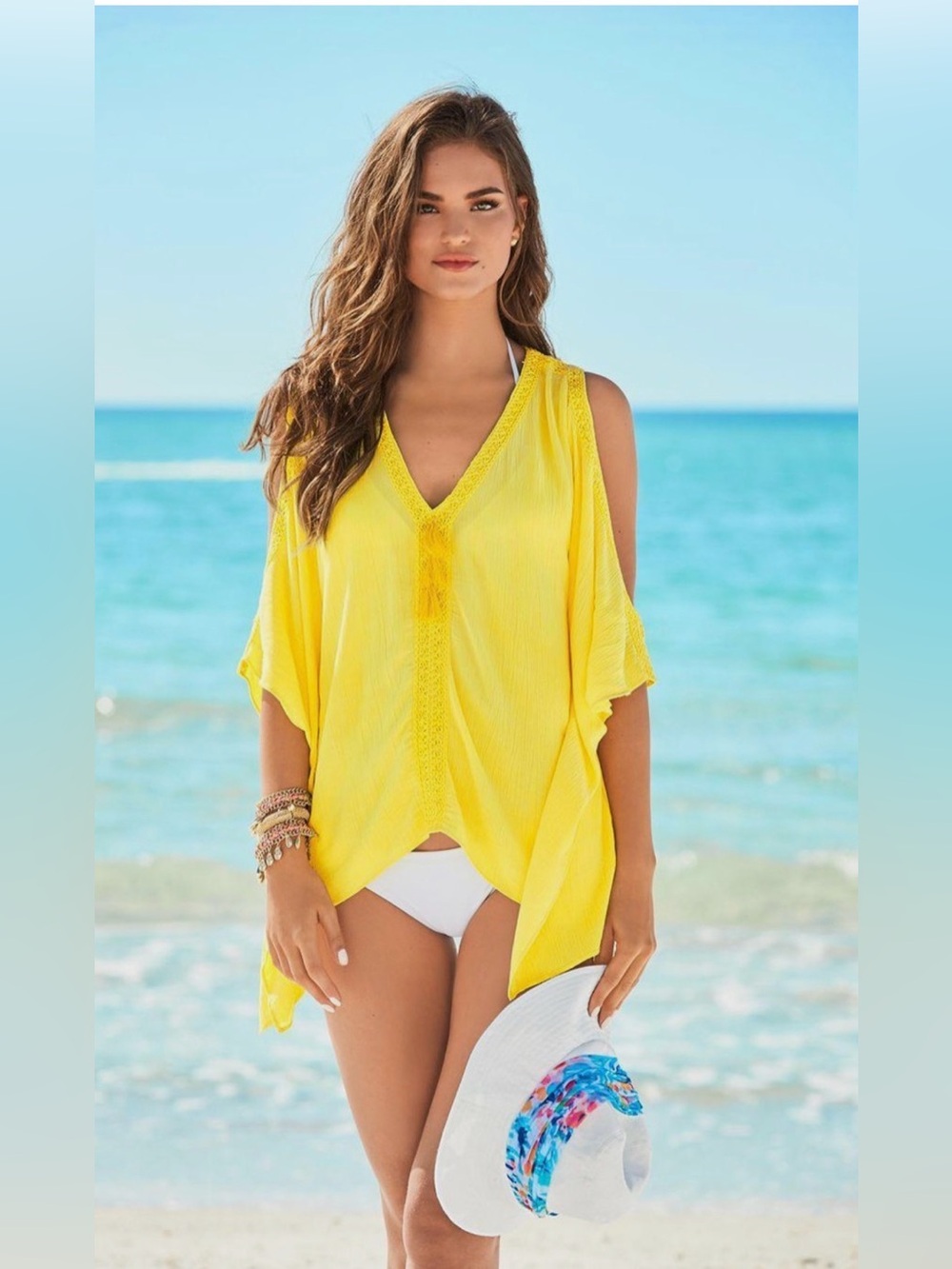 Lilly Pulitzer Julietta Sweet Tarty Yellow Caftan Open Shoulder Top S / M